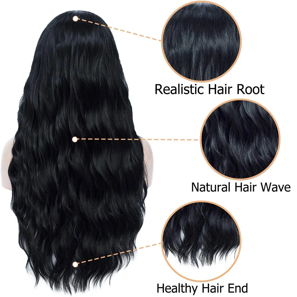 Long Deep Wave Wig Black Natural Soft Middle Part Female Hair Wig for Black Women Daily Party Use Synthetic Heat Resistant Wigs