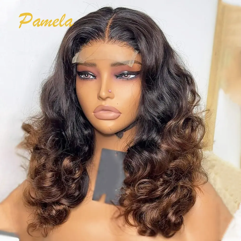 Blonde Wig Ombre Brown Colored Human Hair Wig 250 Density Loose Deep Wave Lace Frontal Glueless Wigs Human Hair Ready To Wear