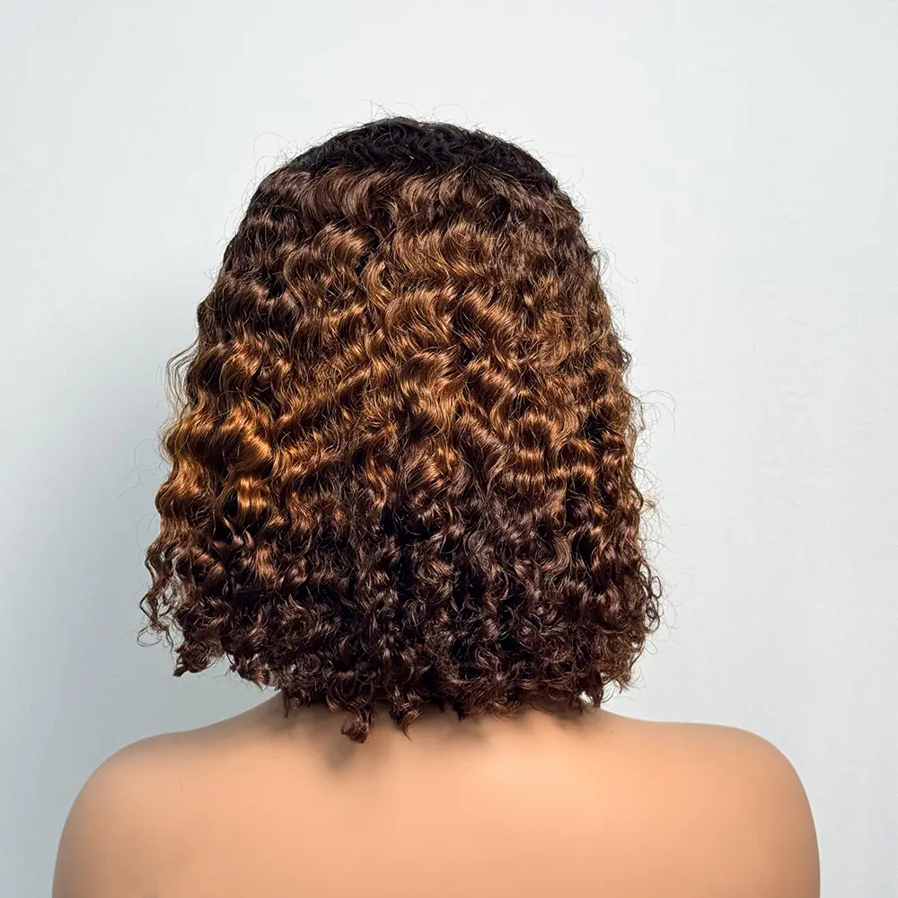 250% Density Double Drawn 12A 10 Inches Bob Pixie Cut Water Wave Curly Human Hair Wig 13x4 Transparent Lace Front Human Hair Wig