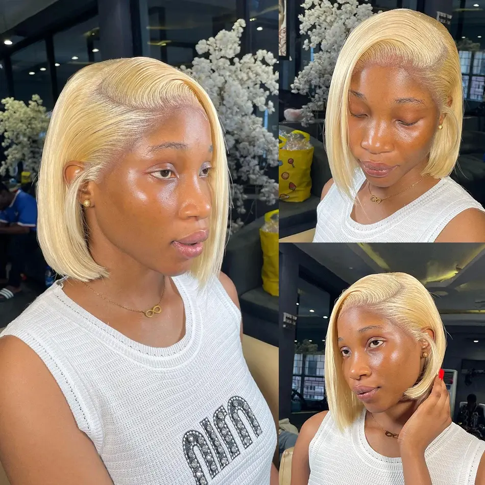 200% #613 Bob Honey Blonde Straight Blonde 13x4 Lace Frontal Wigs HD Transparent Brazilian Pre Plucked Lace Front Human Hair Wig