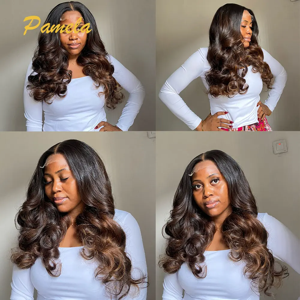 Blonde Wig Ombre Brown Colored Human Hair Wig 250 Density Loose Deep Wave Lace Frontal Glueless Wigs Human Hair Ready To Wear
