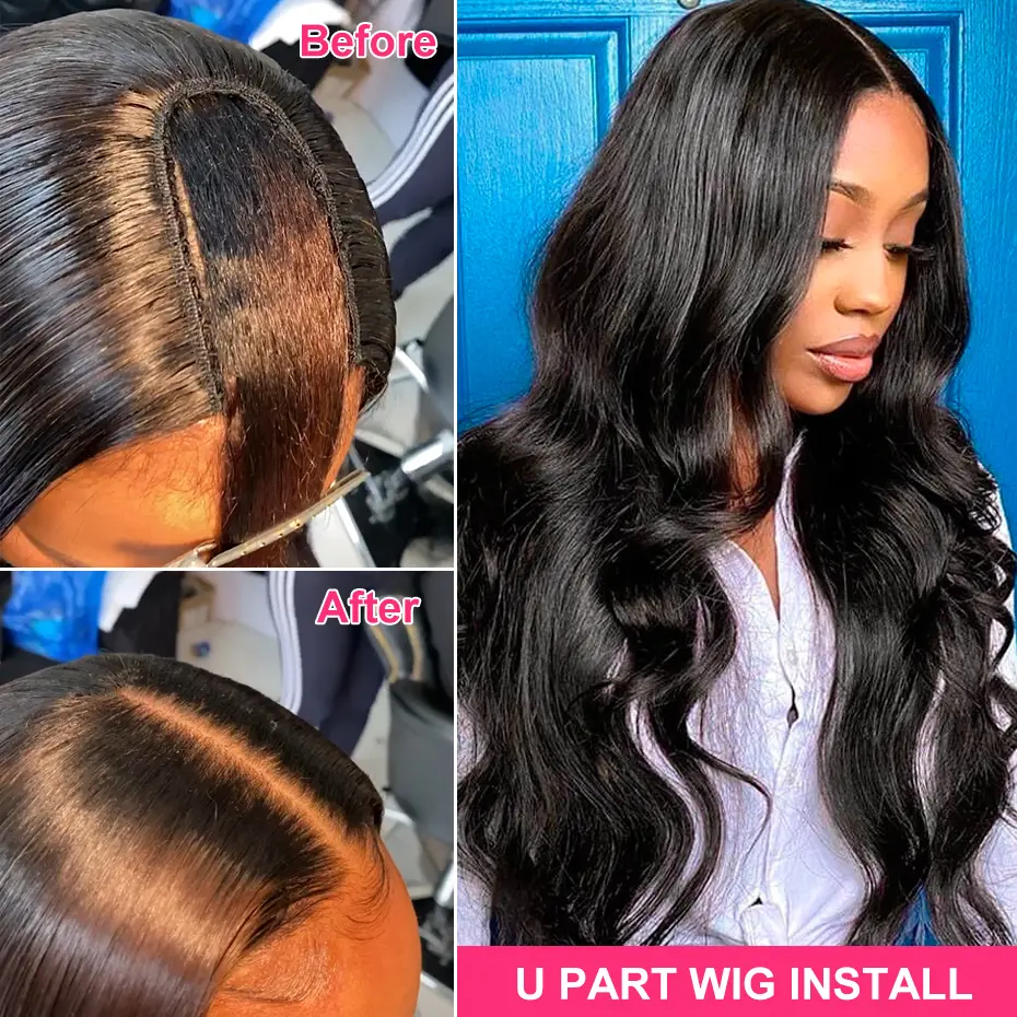 U Part Wig Human Hair Body Wave V Part Wig for Women Natural Look Glueless and Beginner Friendly Wig with Minimal Leave Out