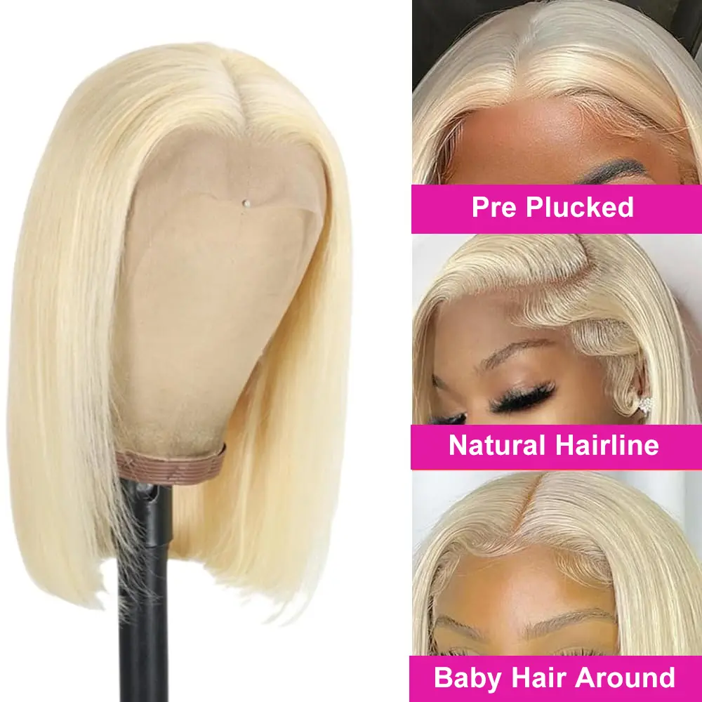 12 14 16 Inch 200 Density Straight Lace Front Human Hair wig Short Transparent 13x4 Bob Lace Frontal Wigs 613 Honey Blonde Remy