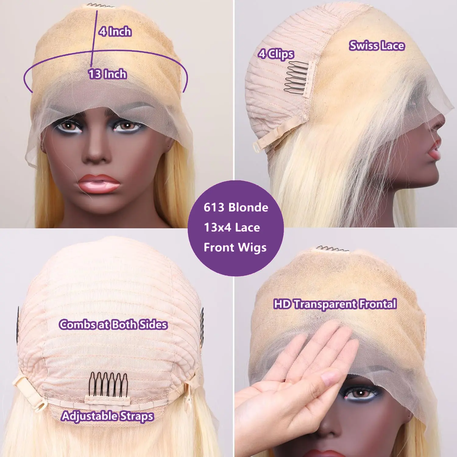 200% #613 Bob Honey Blonde Straight Blonde 13x4 Lace Frontal Wigs HD Transparent Brazilian Pre Plucked Lace Front Human Hair Wig