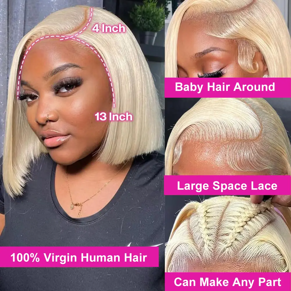 12 14 16 Inch 200 Density Straight Lace Front Human Hair wig Short Transparent 13x4 Bob Lace Frontal Wigs 613 Honey Blonde Remy