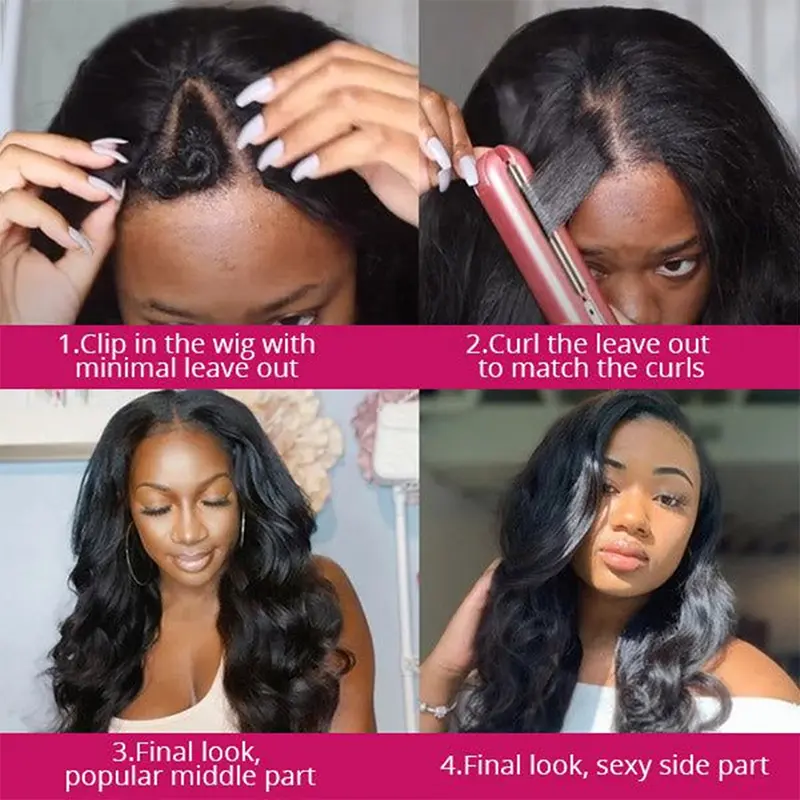 U Part Wig Human Hair Body Wave V Part Wig for Women Natural Look Glueless and Beginner Friendly Wig with Minimal Leave Out