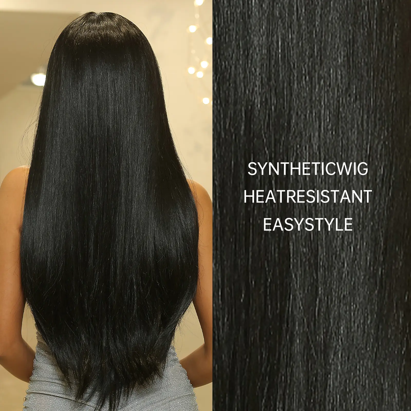 Long Dark Straight Synthetic Wigs Natural Black Fake Hair Wig Middle Part for Women Afro Daily Party Cosplay Heat Resistant Use