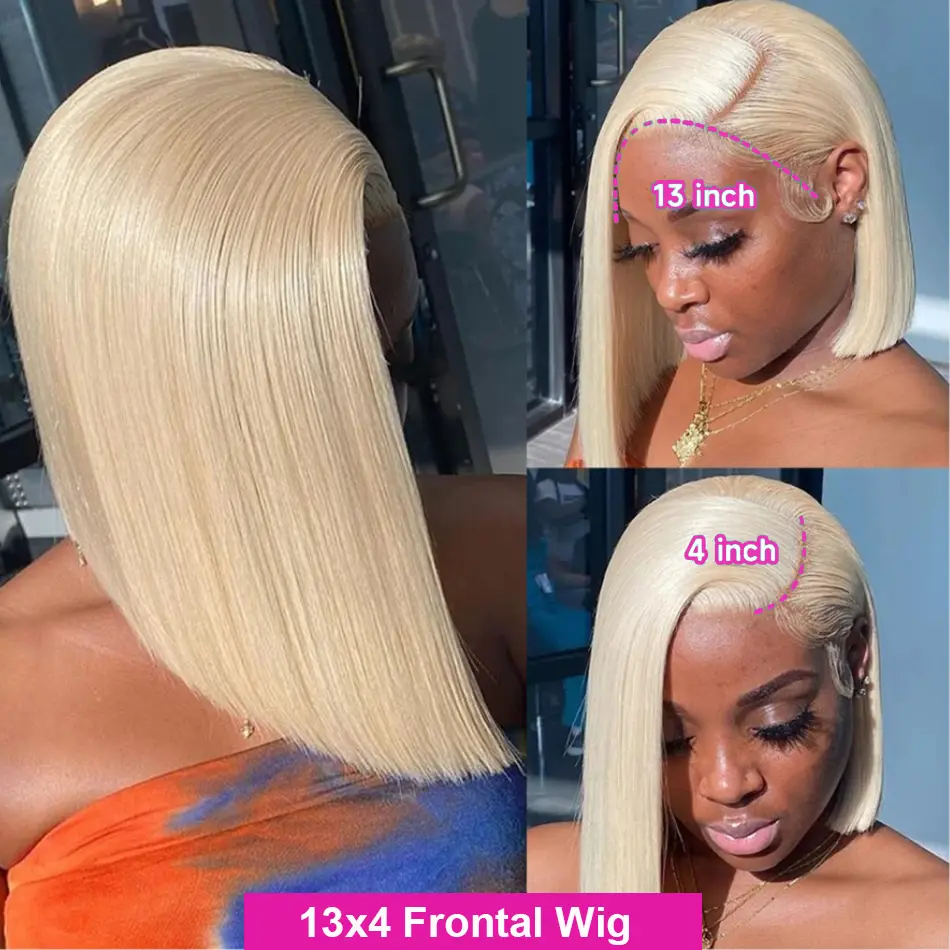 12 14 16 Inch 200 Density Straight Lace Front Human Hair wig Short Transparent 13x4 Bob Lace Frontal Wigs 613 Honey Blonde Remy