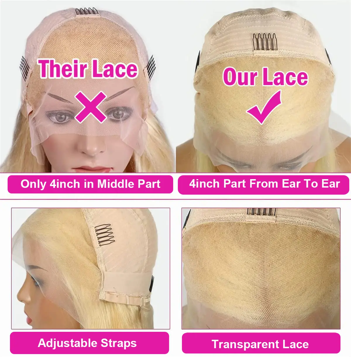 12 14 16 Inch 200 Density Straight Lace Front Human Hair wig Short Transparent 13x4 Bob Lace Frontal Wigs 613 Honey Blonde Remy