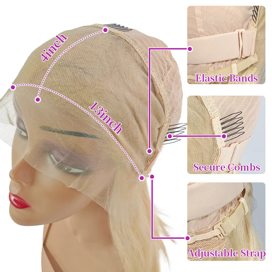 12 14 16 Inch 200 Density Straight Lace Front Human Hair wig Short Transparent 13x4 Bob Lace Frontal Wigs 613 Honey Blonde Remy