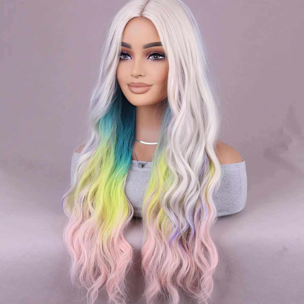 Long wavy middle section wig for women synthetic heat resistant curly Wavy wig for everyday party cosplay