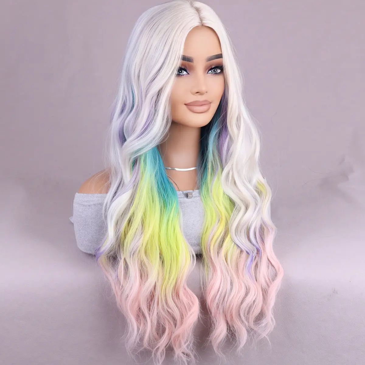 Long wavy middle section wig for women synthetic heat resistant curly Wavy wig for everyday party cosplay