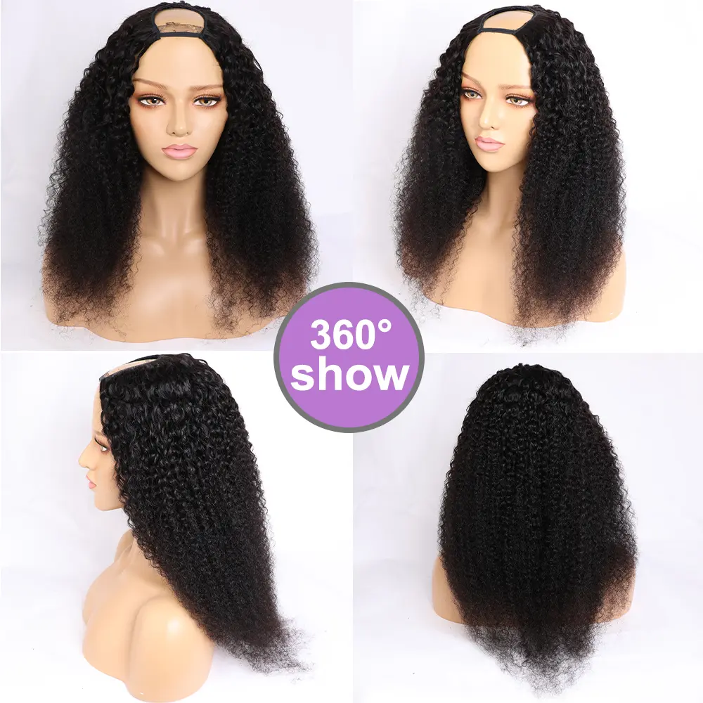 Megeen Virgin Hair Curly Natural Color Human Hair No Glue U Part Wigs Machine Wigs No Sew In For Women Beginner Friendly 30 Inch
