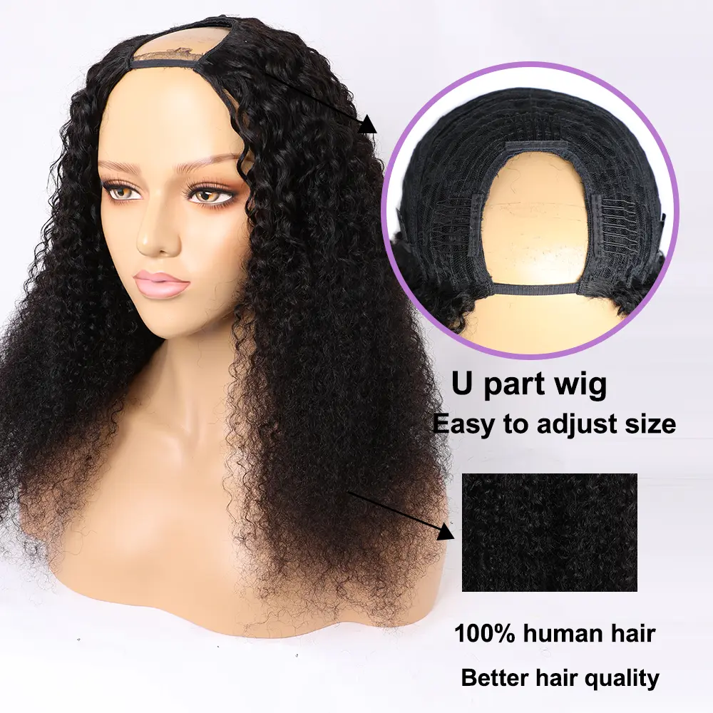 Megeen Virgin Hair Curly Natural Color Human Hair No Glue U Part Wigs Machine Wigs No Sew In For Women Beginner Friendly 30 Inch