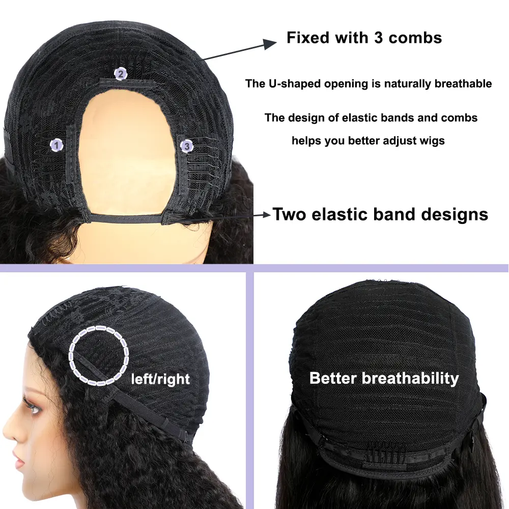 Megeen Virgin Hair Curly Natural Color Human Hair No Glue U Part Wigs Machine Wigs No Sew In For Women Beginner Friendly 30 Inch