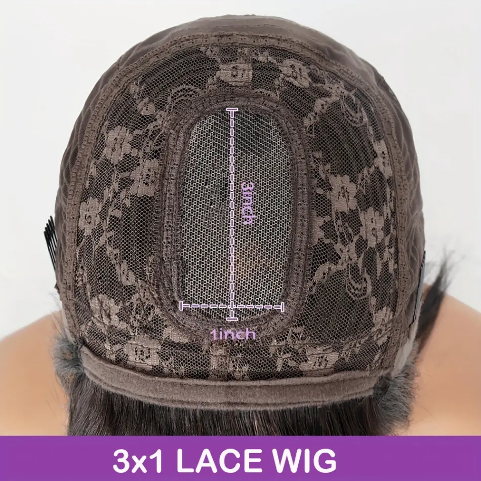 3x1 Middle Part Lace Wig Bone Straight Wigs Brazilian Full Machine Made 100% Human Hair Natural Black Wig with Bangs for Women