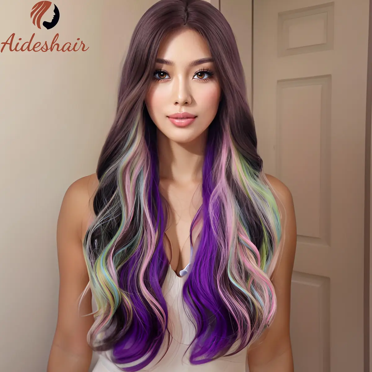 Long wavy middle section wig for women synthetic heat resistant curly Wavy wig for everyday party cosplay