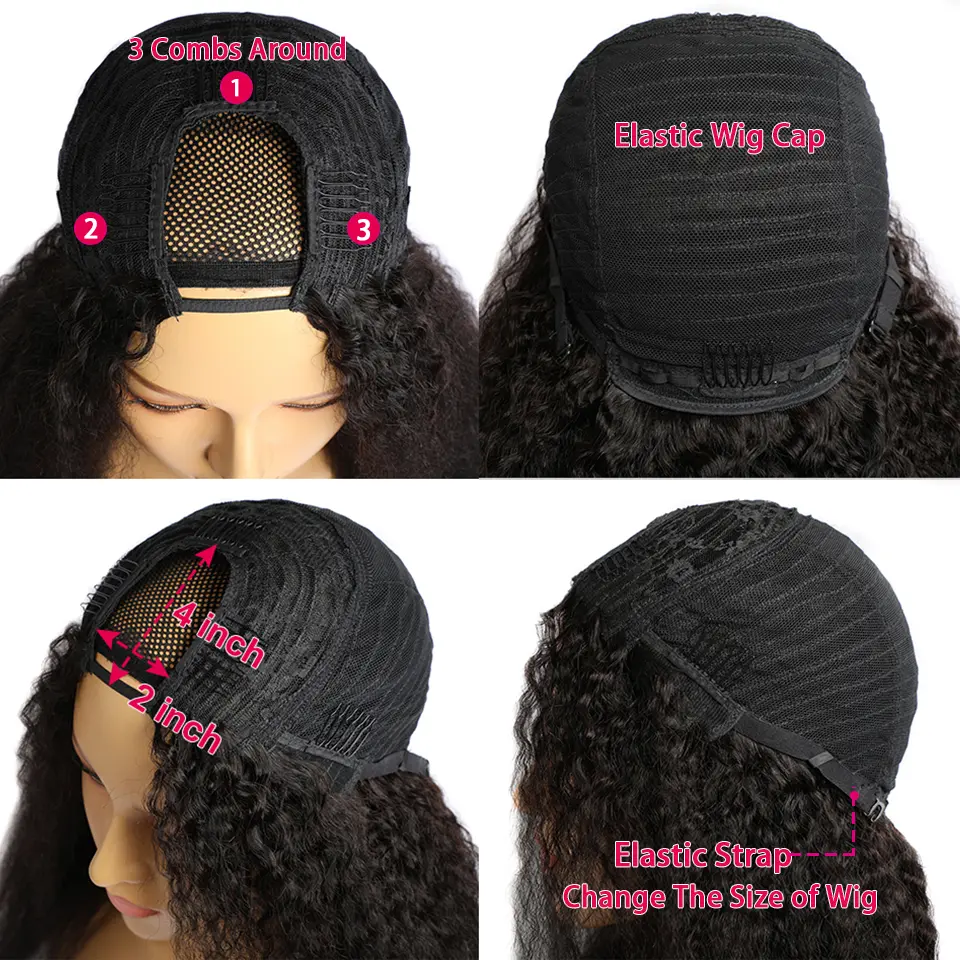 Megeen Virgin Hair Curly Natural Color Human Hair No Glue U Part Wigs Machine Wigs No Sew In For Women Beginner Friendly 30 Inch