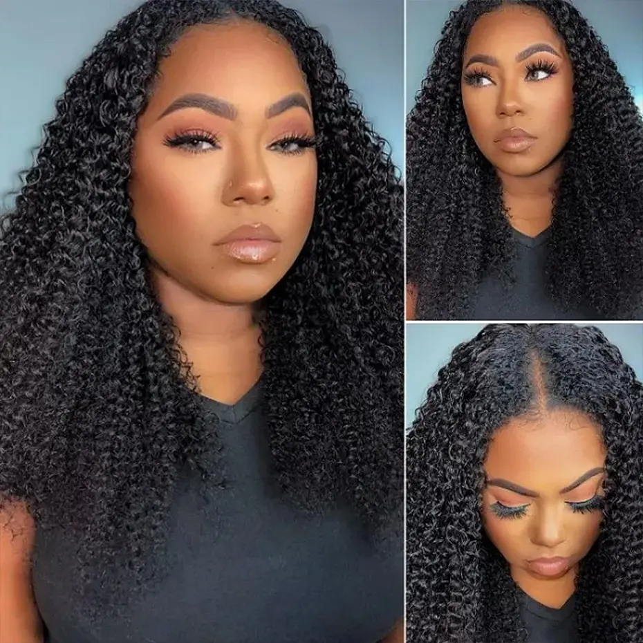 V Part Wig Human Hair Kinky Curly Glueless Wigs Human Hair Afro Pizzazz Wig No Leave Out For Black Brazilian hair wigs 40 inch