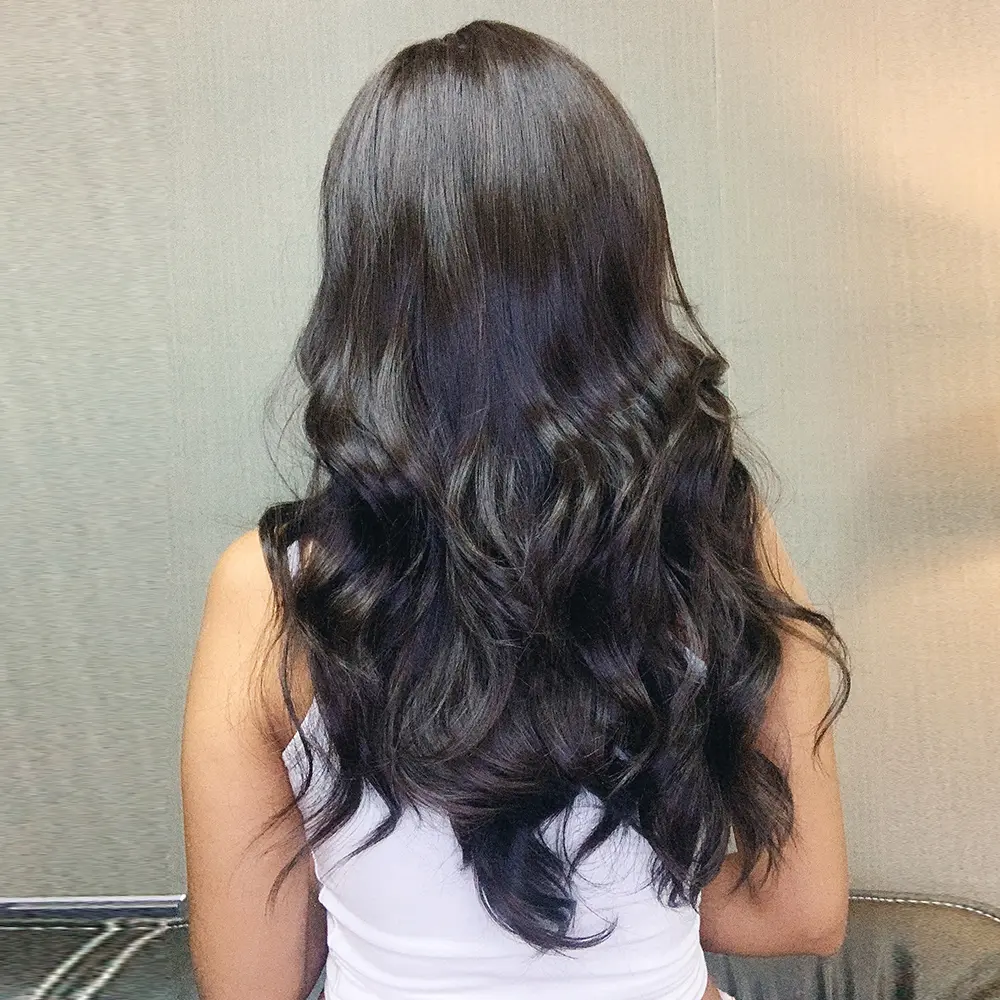 Natural Black Long Wave Wigs Curly Synthetic Wigs With Bangs for Women Birthday Festival Party Daily Cosplay Use Heat Resistant
