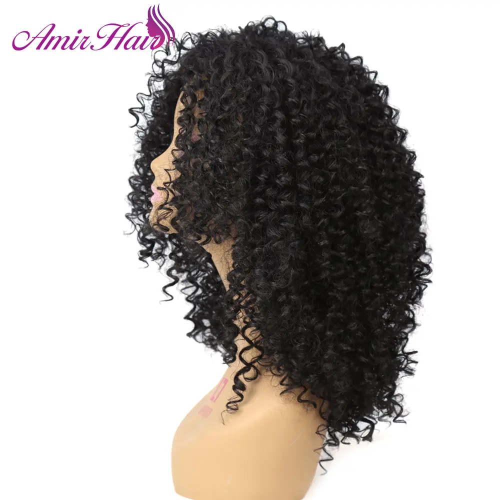 Amir Synthetic Afro Kinky Curly Wig for Black Women With Bangs Medium length Hair Black Wigs Brown American African Cosplay