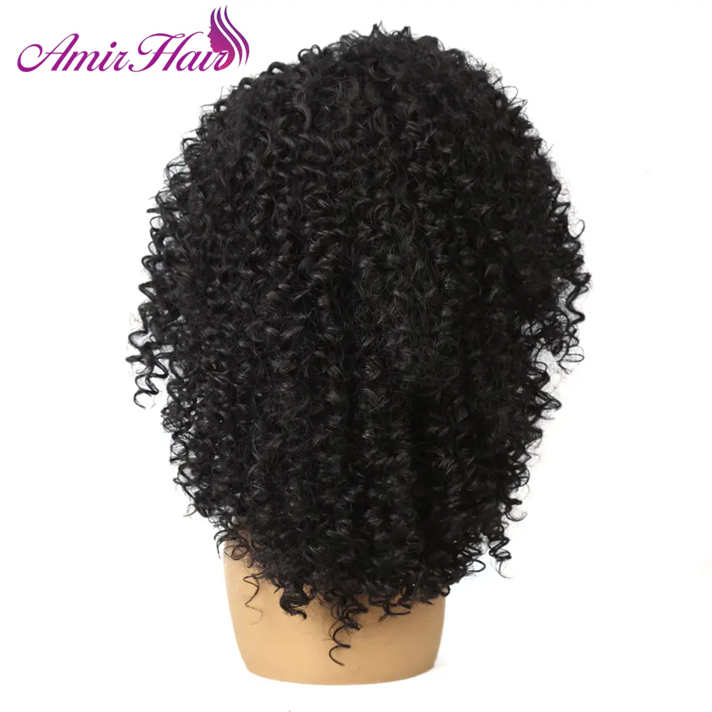 Amir Synthetic Afro Kinky Curly Wig for Black Women With Bangs Medium length Hair Black Wigs Brown American African Cosplay