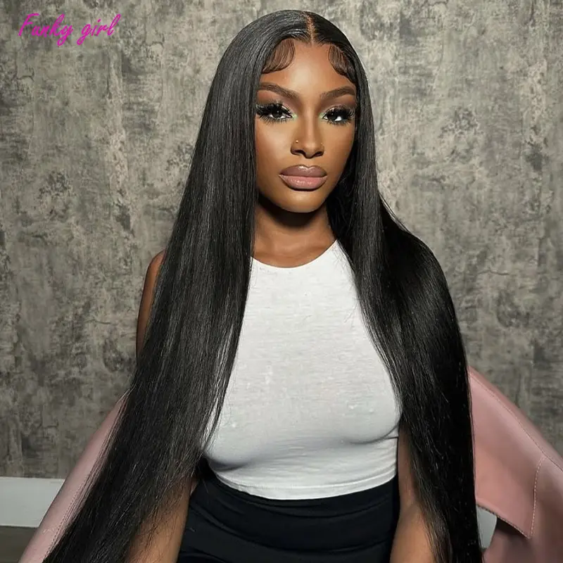 34 Inch Bone Straight Wigs 100% Human Hair 200% Density 13x6 Transparent Lace Frontal Pre Plucked Human Hair Wigs 5x5 Lace Cheap