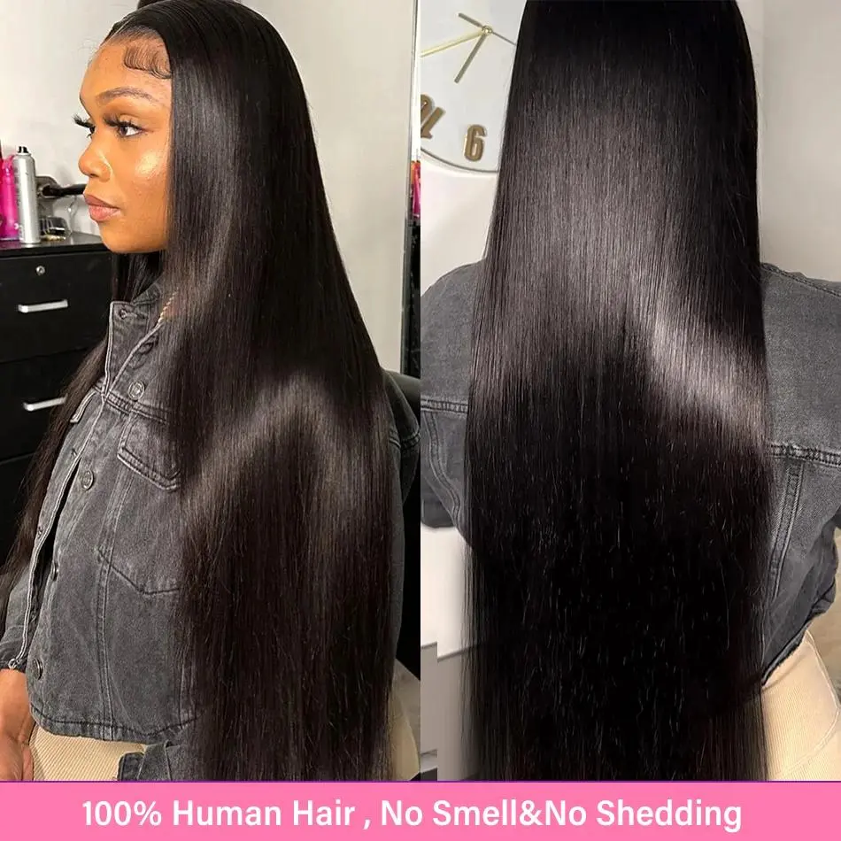 34 Inch Bone Straight Wigs 100% Human Hair 200% Density 13x6 Transparent Lace Frontal Pre Plucked Human Hair Wigs 5x5 Lace Cheap