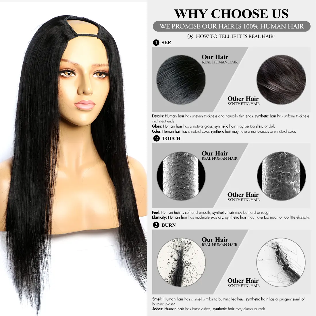 Straight U Part Human Hair Wig 150% Density Brazilian Remy Long Hair For Black Women Middle Part