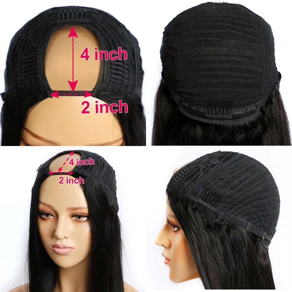 Straight U Part Human Hair Wig 150% Density Brazilian Remy Long Hair For Black Women Middle Part