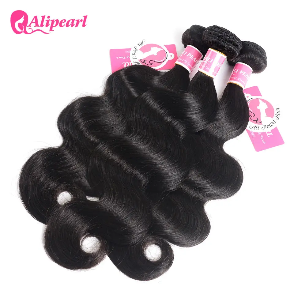 Ali Pearl Hair Body Wave Brazilian Hair Weave Bundles 100% Human Hair 3 and 4 Bundles Natural Color Remy Hair Extension