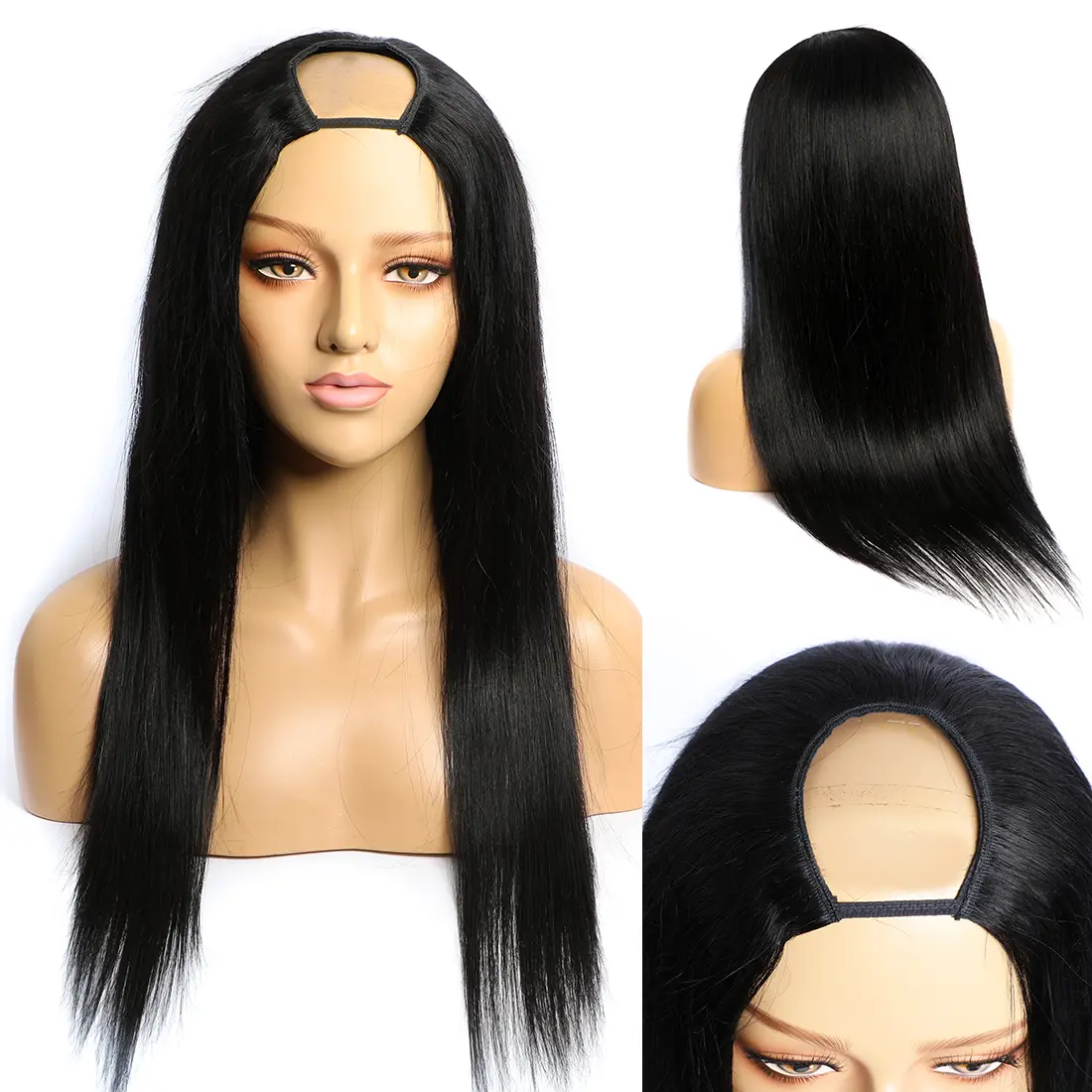 Straight U Part Human Hair Wig 150% Density Brazilian Remy Long Hair For Black Women Middle Part