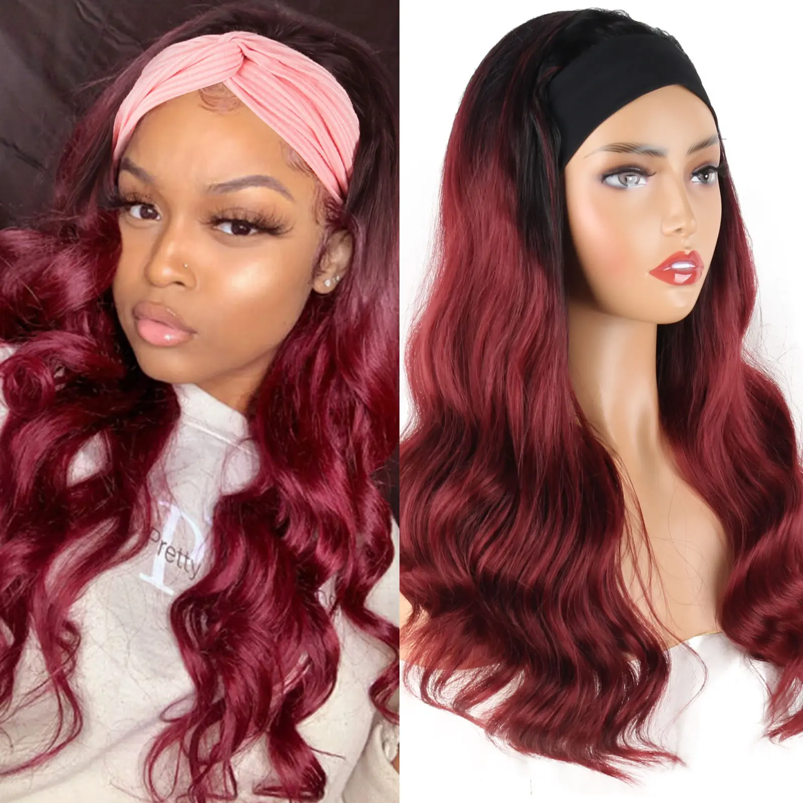 Synthetic Hair Body Wave Headband Wig Women WineRed Black Blonde Wigs For Women Natural Woman Wigs Daily Party Women's Wigs