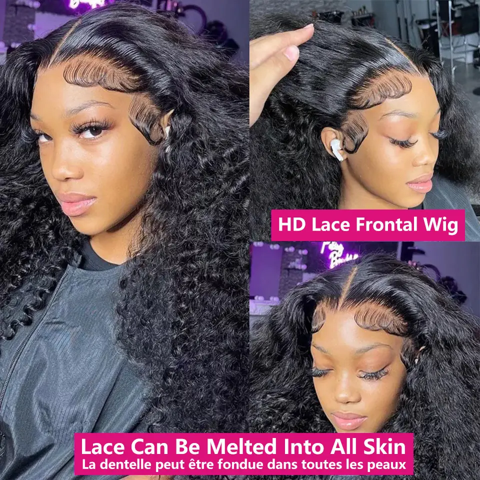100% 13x6 HD Kinky Curly Lace Frontal Human Hair Wigs Woman Pre Plucked Brazilian 13x4 Cheap Jerry Curly Lace Front Wig On Sale