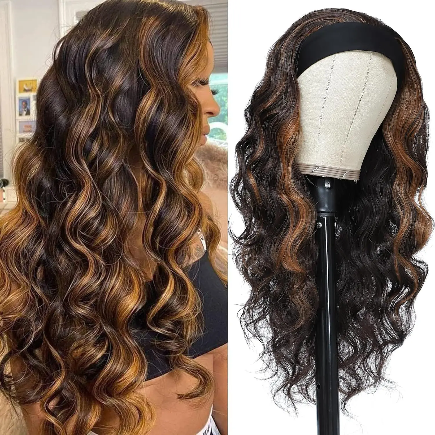 Synthetic Hair Body Wave Headband Wig Women WineRed Black Blonde Wigs For Women Natural Woman Wigs Daily Party Women's Wigs