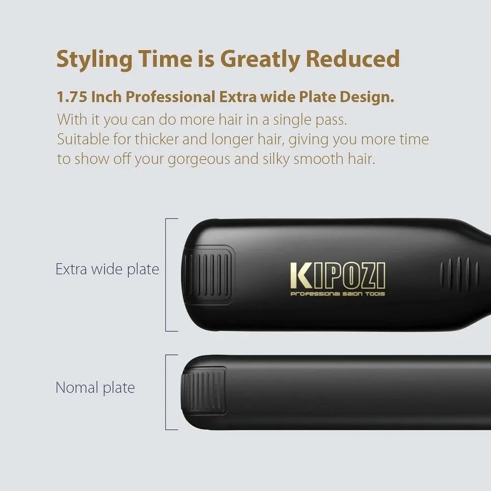 KIPOZI Professional Titanium Flat Iron Hair Straightener with Digital LCD Display Dual Voltage Instant Heating Curling Iron