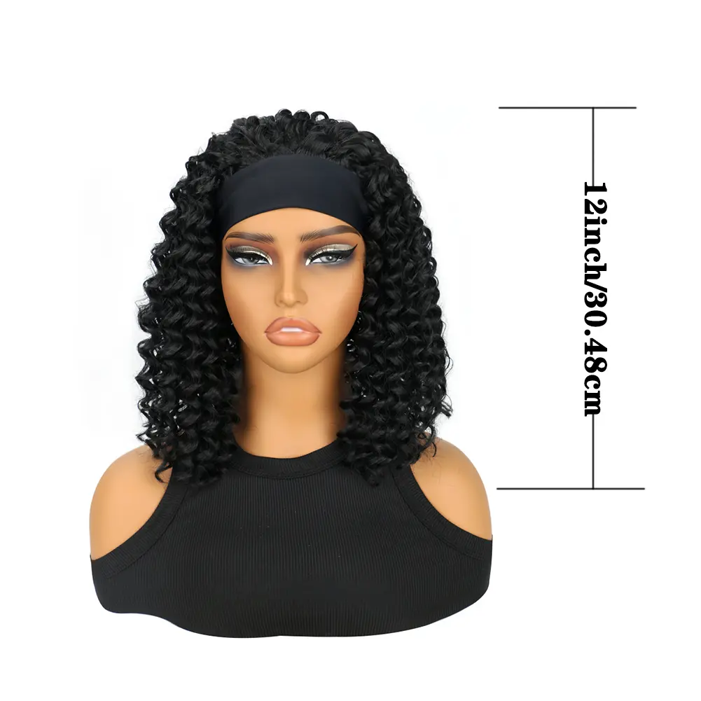 Short Gray Wigs with Headbands 12 Inch Headband Curly Wig for Women Attached Synthetic Afro Wig Head Band Wig Half Wigs
