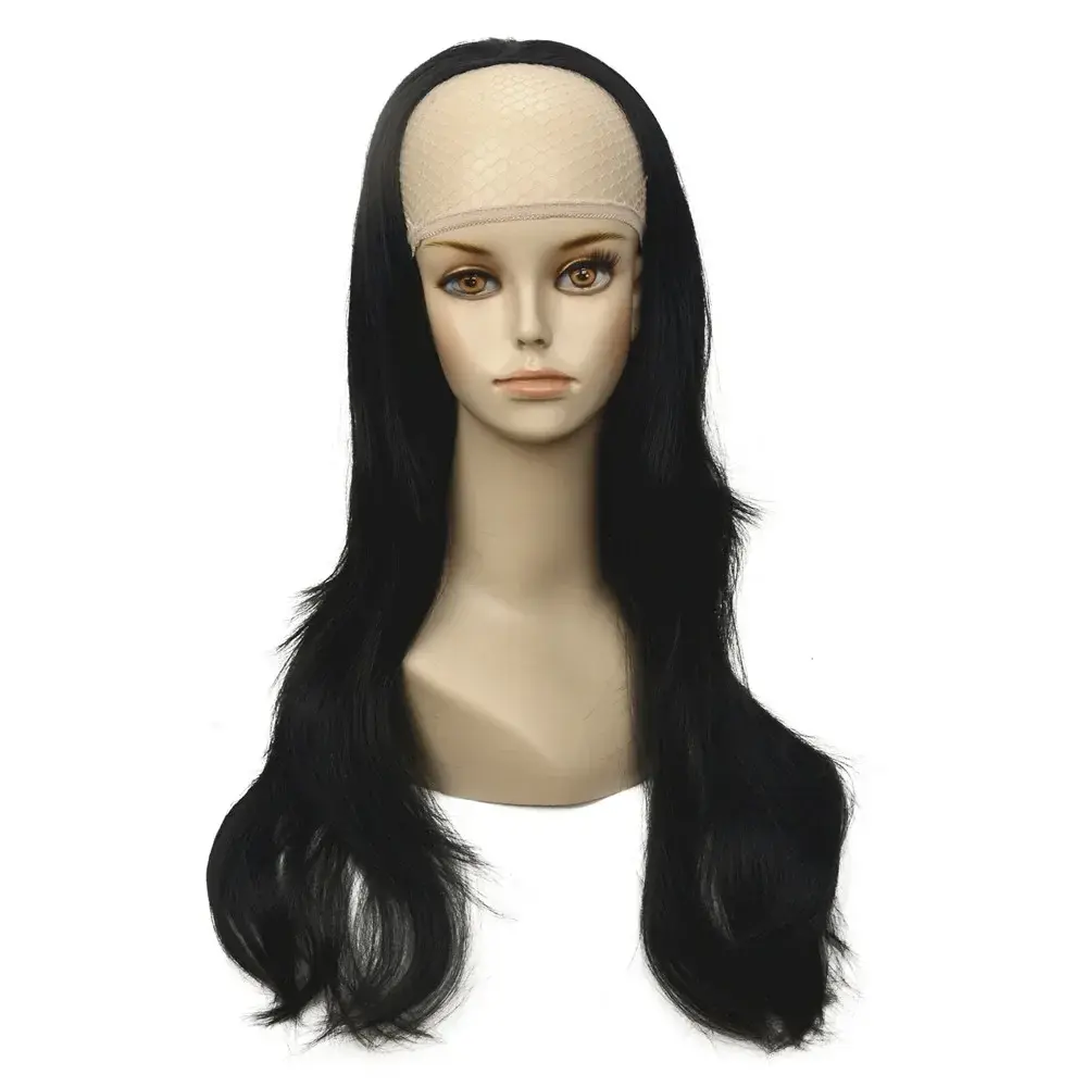 StrongBeauty Women's Half Wig Black Long Wavy Synthetic 3/4 Wigs for women
