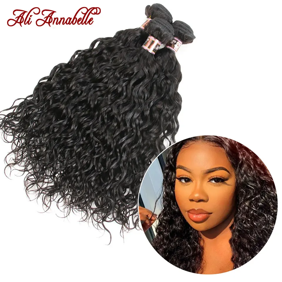 Malaysian Hair Weave 1 3 4 Bundles Deal Water Wave Human Hair Bundles Wet And Wavy Bundle Curly Hair Extensions Ali Annabelle