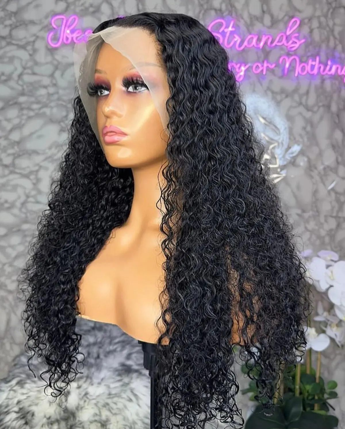 Long Deep Wave Black Color Synthetic 13X4 HD Lace Frontal Wig For Black Women Prepucked Bleach Knots Glueless Wig Daily Party