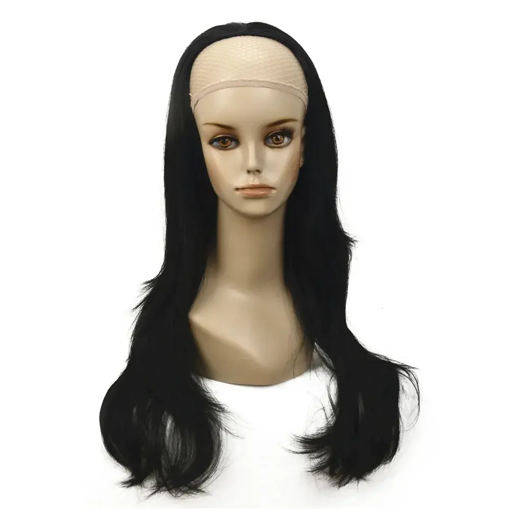 StrongBeauty Women's Half Wig Black Long Wavy Synthetic 3/4 Wigs for women