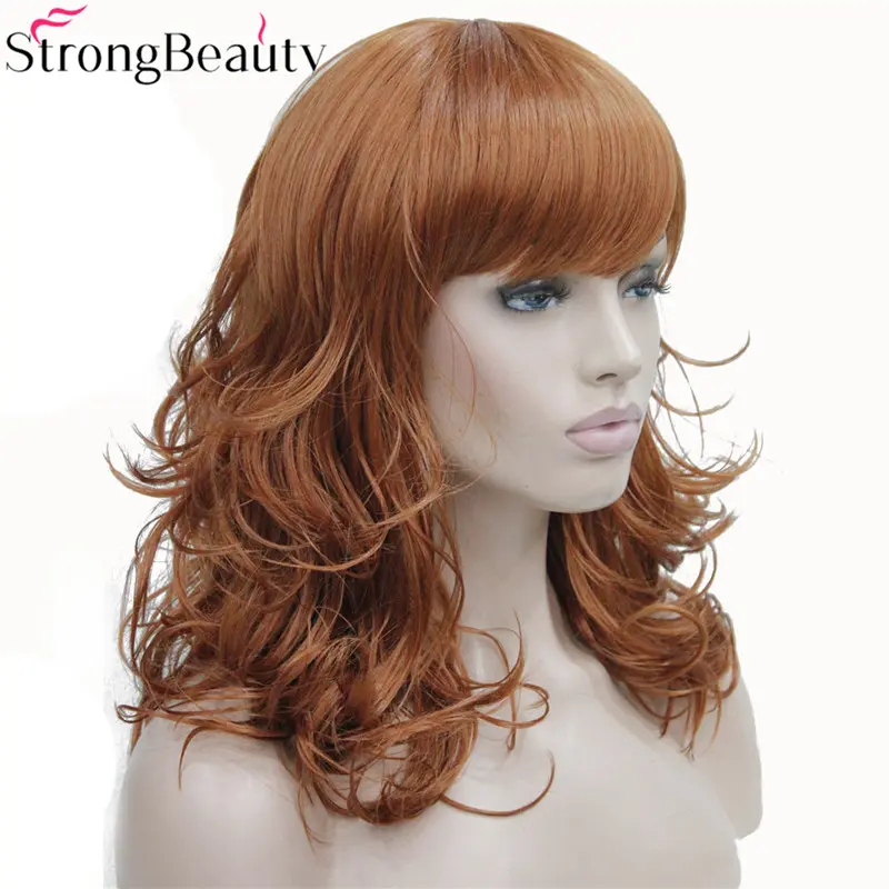 StrongBeauty Synthetic Medium Curly Wigs Black Blonde Brown Wig For African Amrican Woman Hair With Bangs