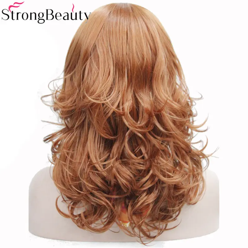 StrongBeauty Synthetic Medium Curly Wigs Black Blonde Brown Wig For African Amrican Woman Hair With Bangs