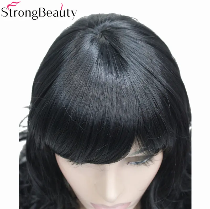 StrongBeauty Synthetic Medium Curly Wigs Black Blonde Brown Wig For African Amrican Woman Hair With Bangs