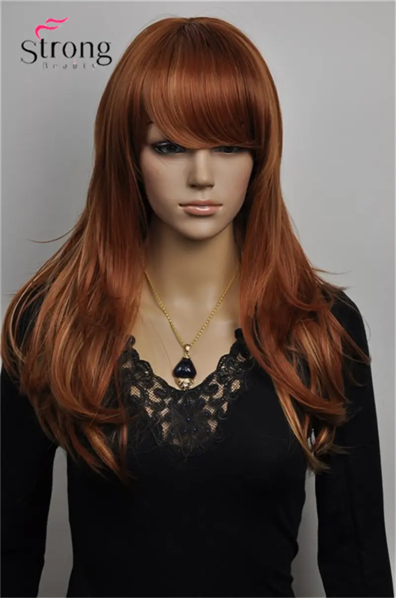 Long Wavy Heat Auburn with Highlights Synthetic Wigs for Women Resistant Hair Wigs