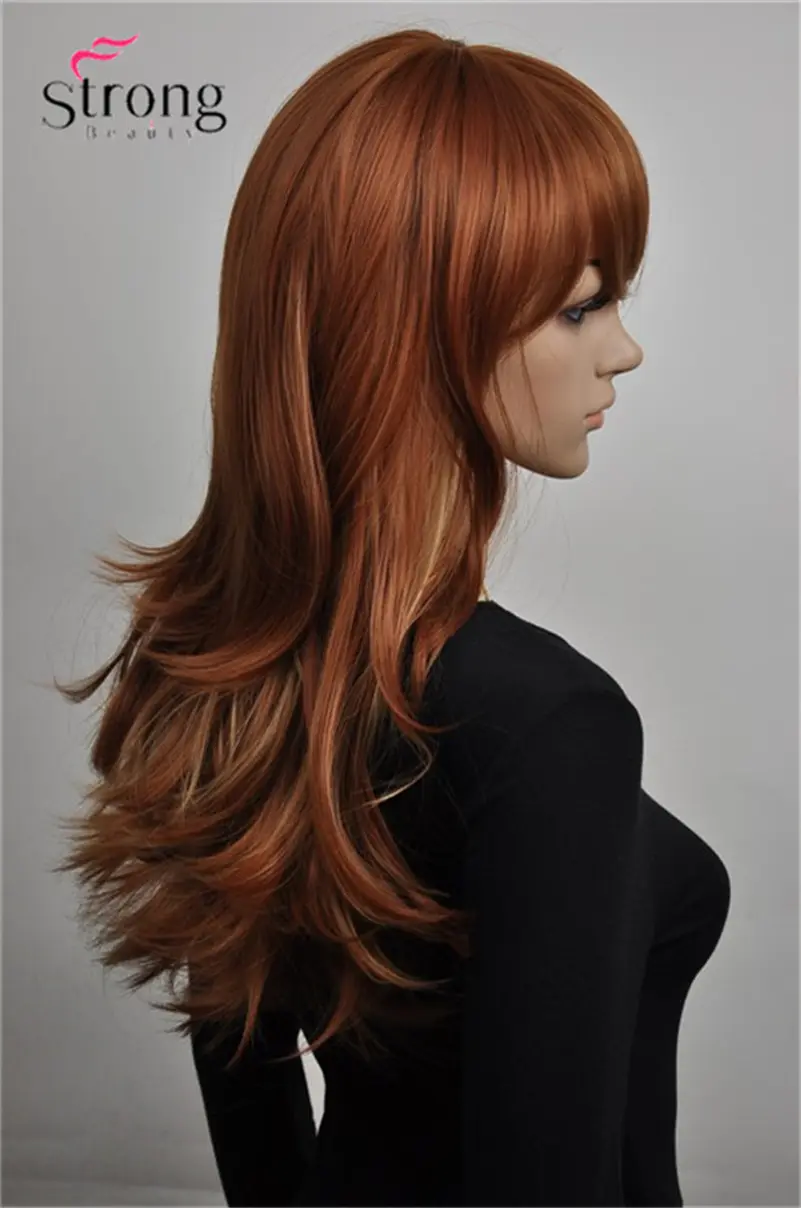 Long Wavy Heat Auburn with Highlights Synthetic Wigs for Women Resistant Hair Wigs