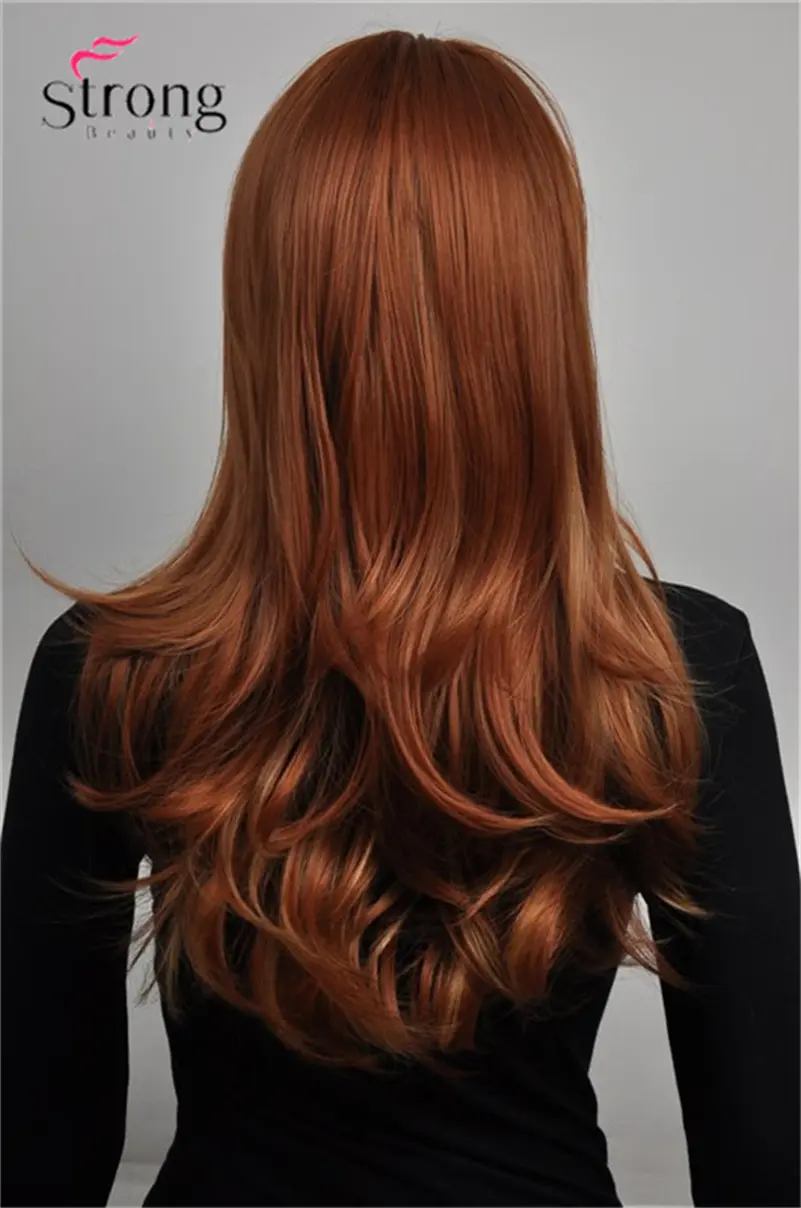 Long Wavy Heat Auburn with Highlights Synthetic Wigs for Women Resistant Hair Wigs
