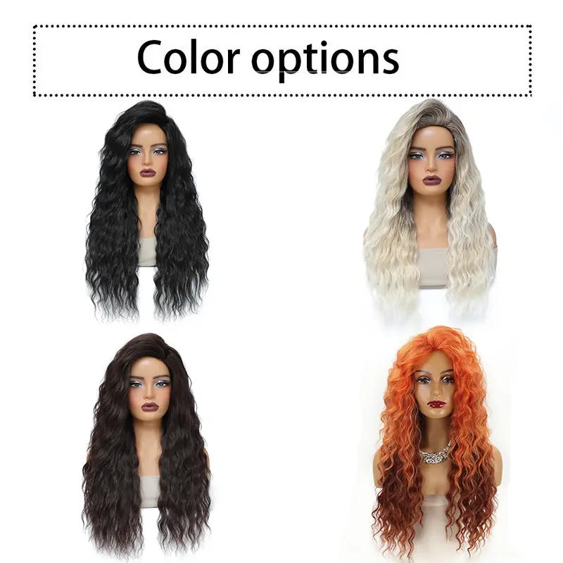 Curly Synthetic Wigs For Women 28 inches Soft Wavy black Highlight Wigs Heat Resistant  Fiber Wig  for Daily Party