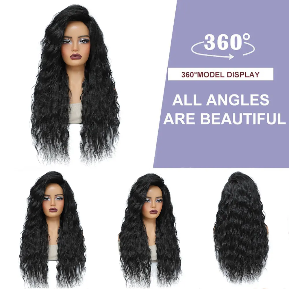 Curly Synthetic Wigs For Women 28 inches Soft Wavy black Highlight Wigs Heat Resistant  Fiber Wig  for Daily Party