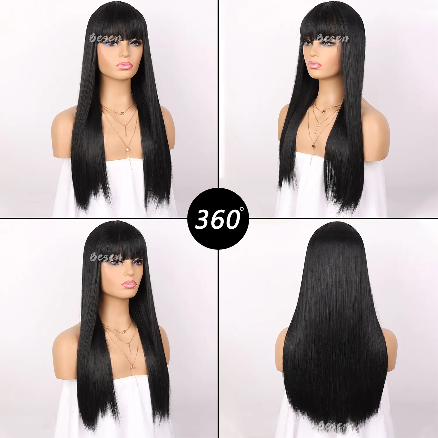 Synthetic Long Straight Wig with Bangs for Women Middle Part Straight Wig Heat Resistant Fiber Wig for Daily Party Use